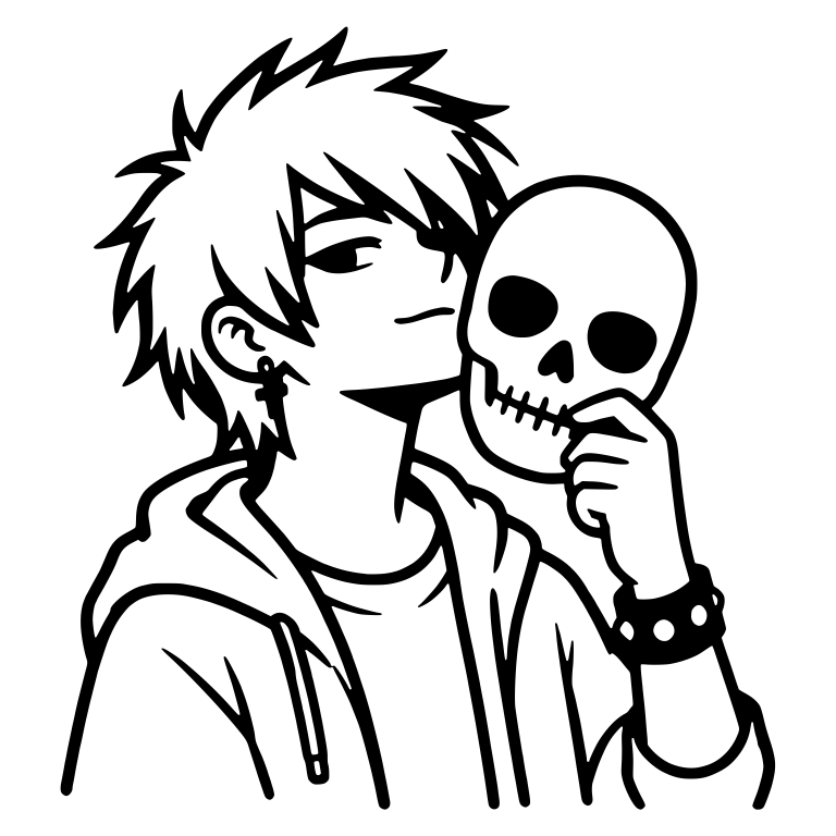 Spiky Haired Emo Boy With Skull Mask and Cross Earring — free characters SVG cut file
