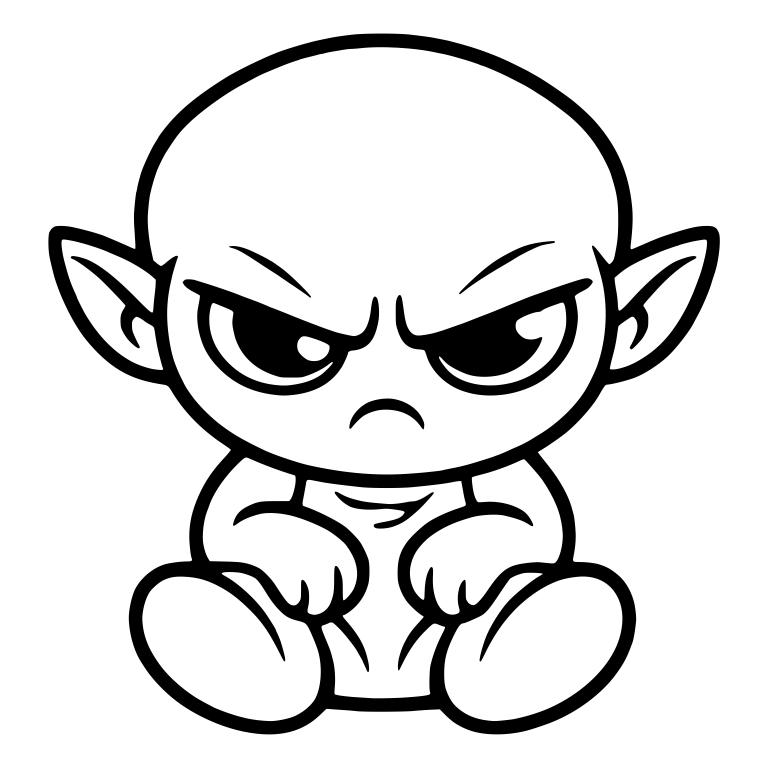 Grumpy Baby Alien Sitting With Pointy Ears — free fantasy-creature SVG cut file