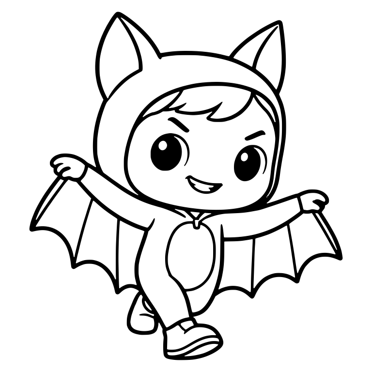 Smirking Bat Costume Kid Strutting With Wings Out — free characters SVG cut file