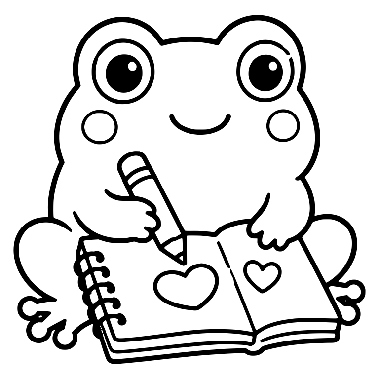 Frog Drawing Hearts in a Spiral Notebook — free animal SVG cut file