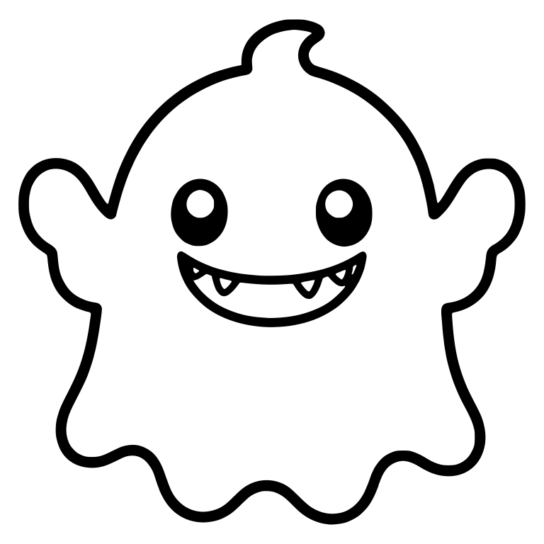 Grinning Ghost With Top Curl, Big Fangs and Raised Arms — free fantasy-creature SVG cut file