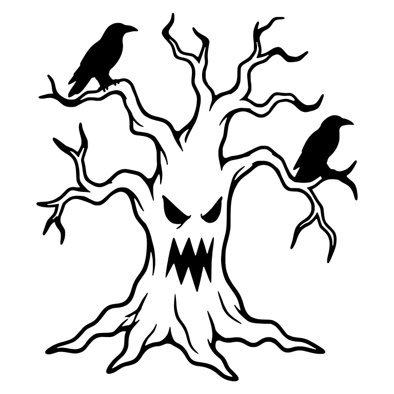 Scary Tree with Jagged Teeth and Two Perched Ravens — free fantasy-creature SVG cut file