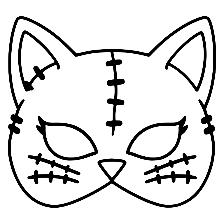Stitched Cat Mask With Forehead Seam And Whisker Stitches — free objects SVG cut file