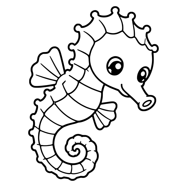 Three-Quarter View Seahorse With Two Fins And Big Eyes — free animal SVG cut file