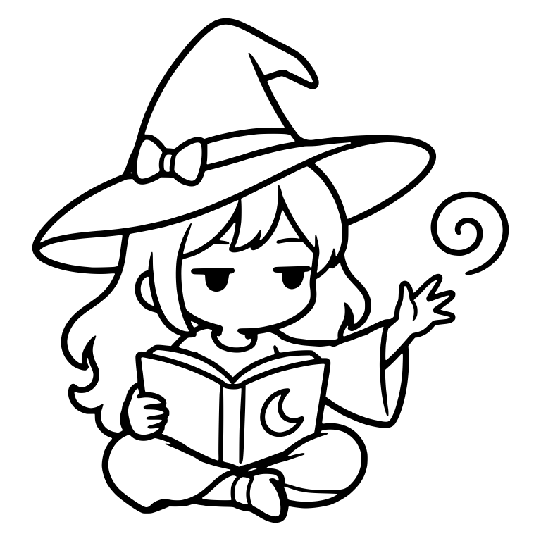 Bored Witch Reading Moon Spellbook With Magic Swirl — free characters SVG cut file
