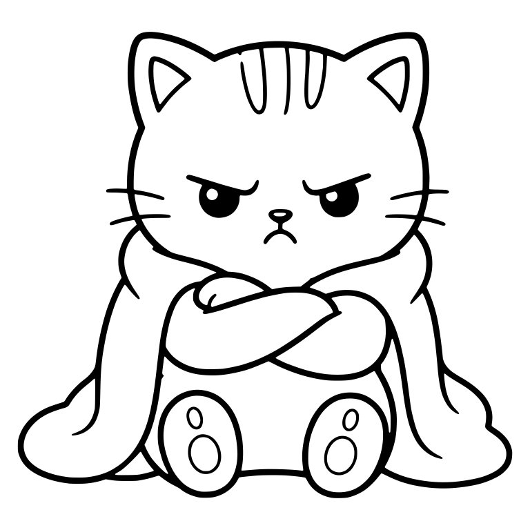 Angry Kitten Sitting with Arms Crossed in a Draped Blanket — free animal SVG cut file
