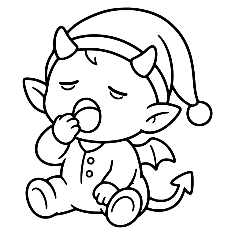 Yawning Baby Devil in Pajamas and Nightcap — free fantasy-creature SVG cut file