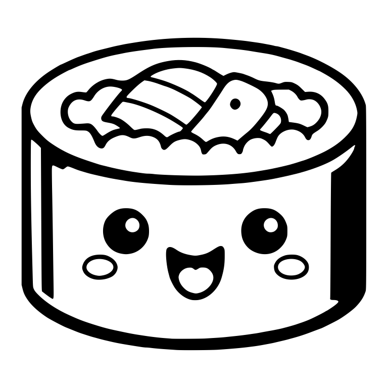Kawaii Sushi Roll With Open Mouth and Blush Ovals — free food SVG cut file