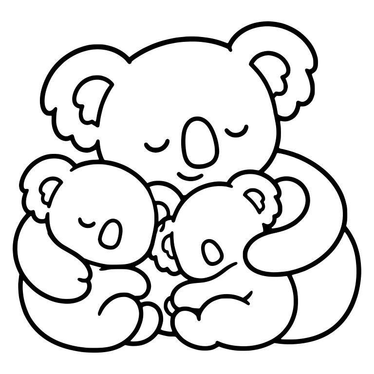 Koala Mom Hugging Two Sleeping Baby Koalas — free animal SVG cut file