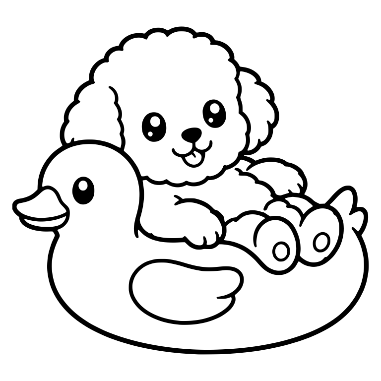 Fluffy Puppy Relaxing on Rubber Duck Float — free animal SVG cut file