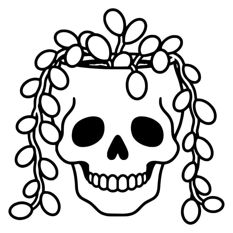 Skull Planter With Trailing Oval-Leaf Succulent Vine — free skeleton SVG cut file