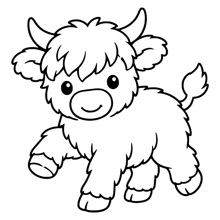Trotting Highland Calf With Curled Tail Up — free animal SVG cut file