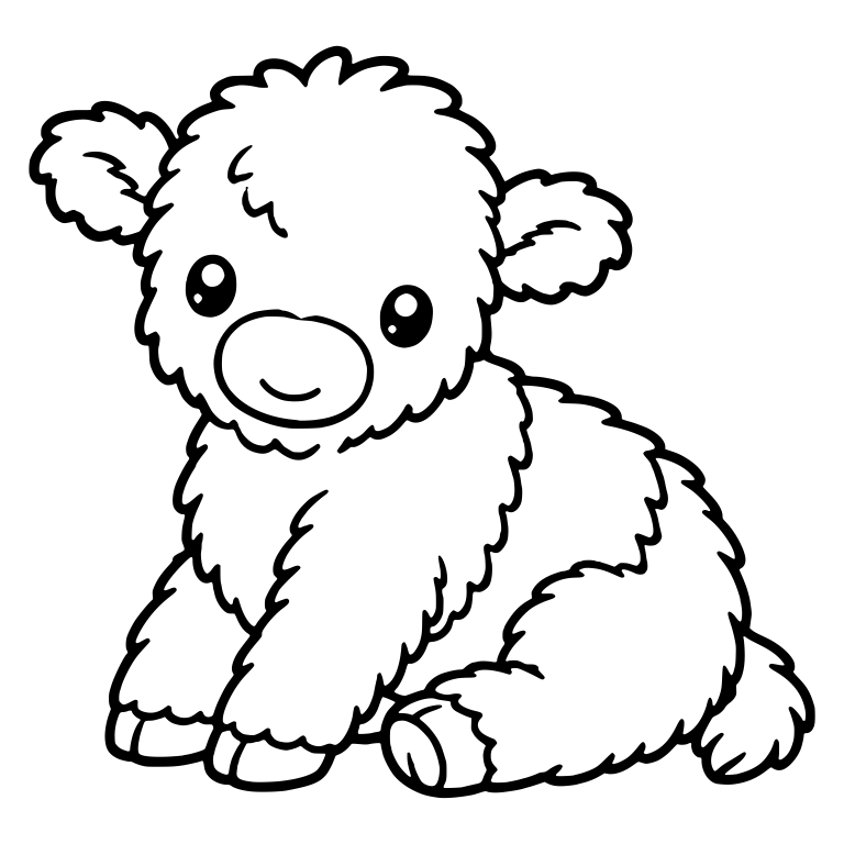 Shaggy Calf Sitting With Head Tilted and Fluffy Ears — free animal SVG cut file