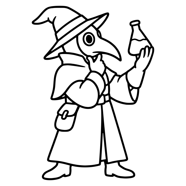 Plague Doctor in Pointed Hat Examining a Flask — free characters SVG cut file