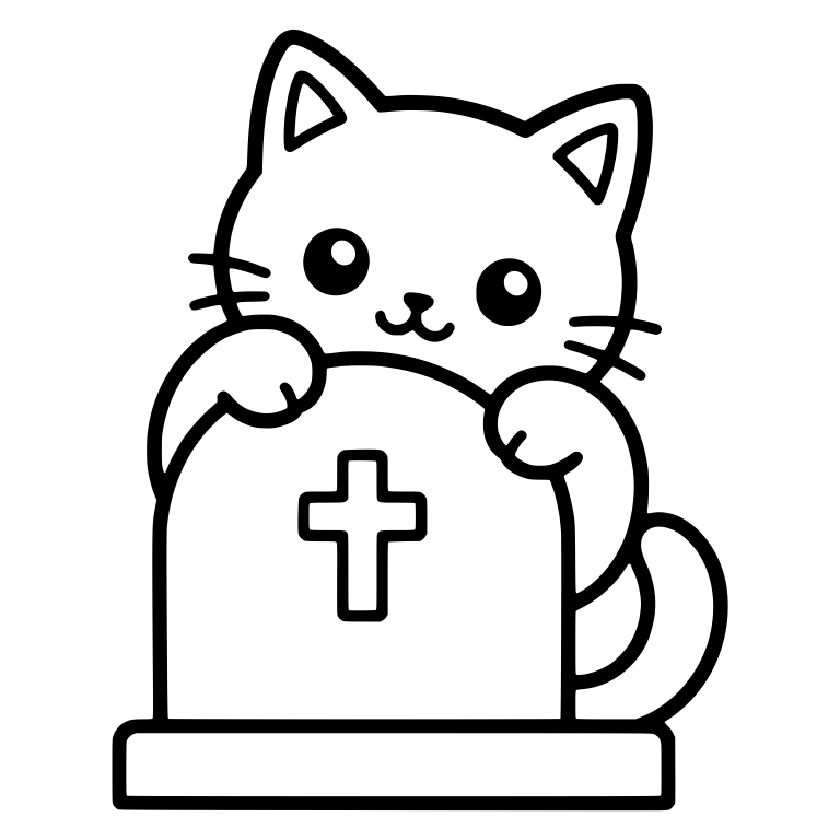 Cat Peeking Over Gravestone With Cross and Curled Tail — free animal SVG cut file
