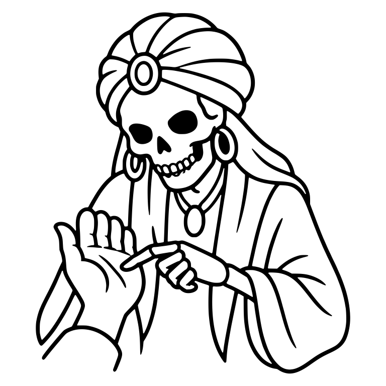 Skeleton Fortune Teller in Turban Reading a Palm — free skeleton SVG cut file