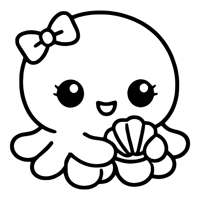 Octopus With Bow And Lashes Holding Seashell — free animal SVG cut file