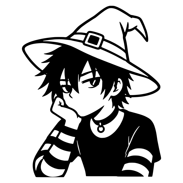 Moody Emo Boy in Buckled Witch Hat with Ring Choker — free characters SVG cut file