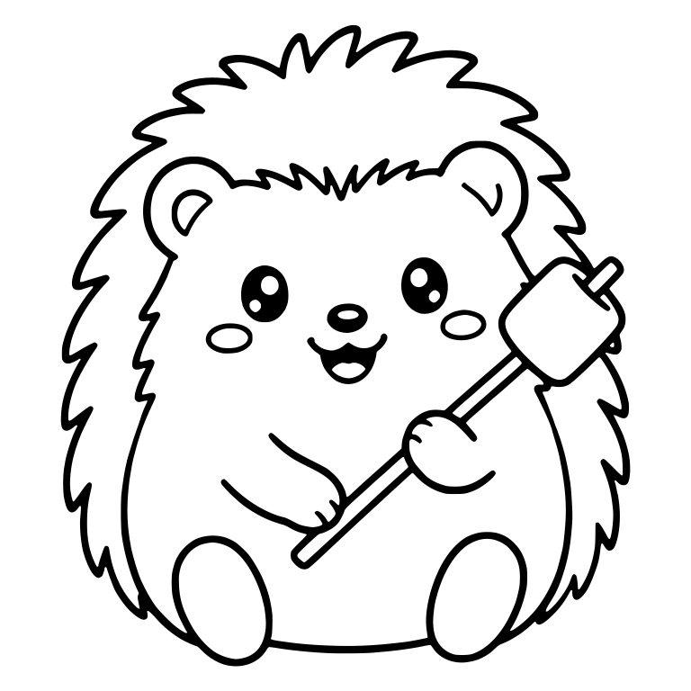 Smiling Hedgehog Sitting with Marshmallow on Stick — free animal SVG cut file