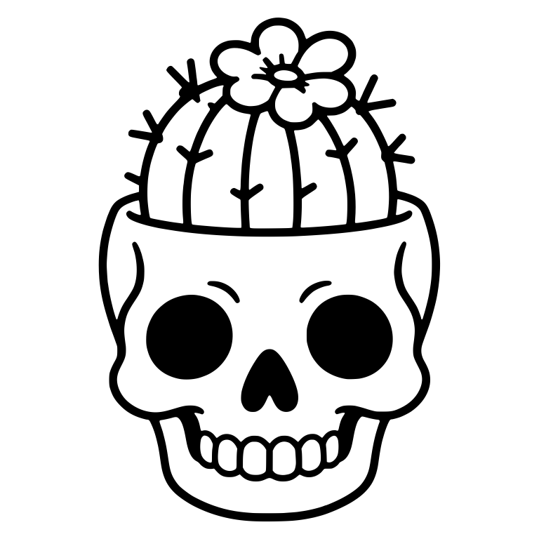 Skull Planter With Blooming Pincushion Cactus And Big Flower — free skeleton SVG cut file