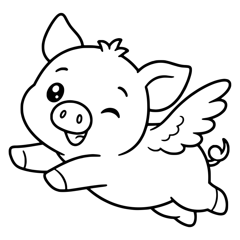 Flying Winking Piglet with Tiny Wing — free animal SVG cut file