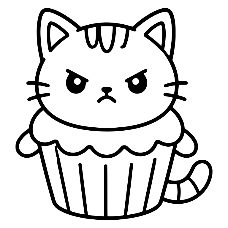 Grumpy Tabby Kitten in Cupcake with Striped Tail — free animal SVG cut file