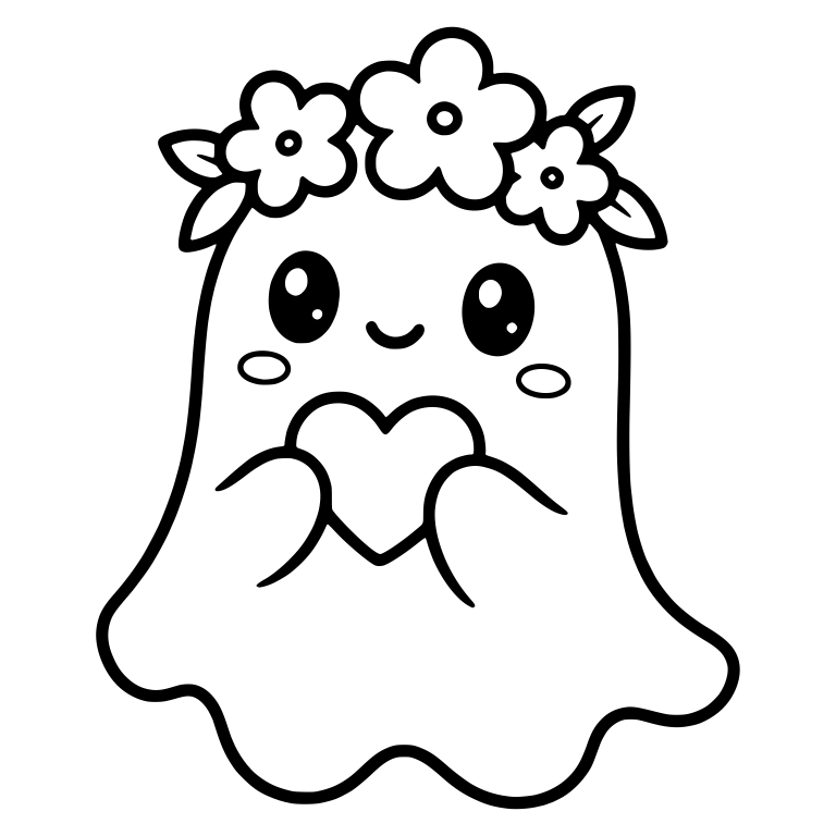 Sweet Ghost With Flower Crown Holding A Heart — free fantasy-creature SVG cut file