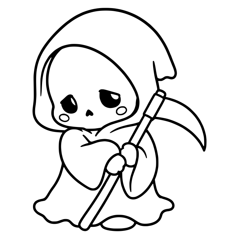 Sad Chibi Grim Reaper with Blushing Cheeks and Scythe — free characters SVG cut file