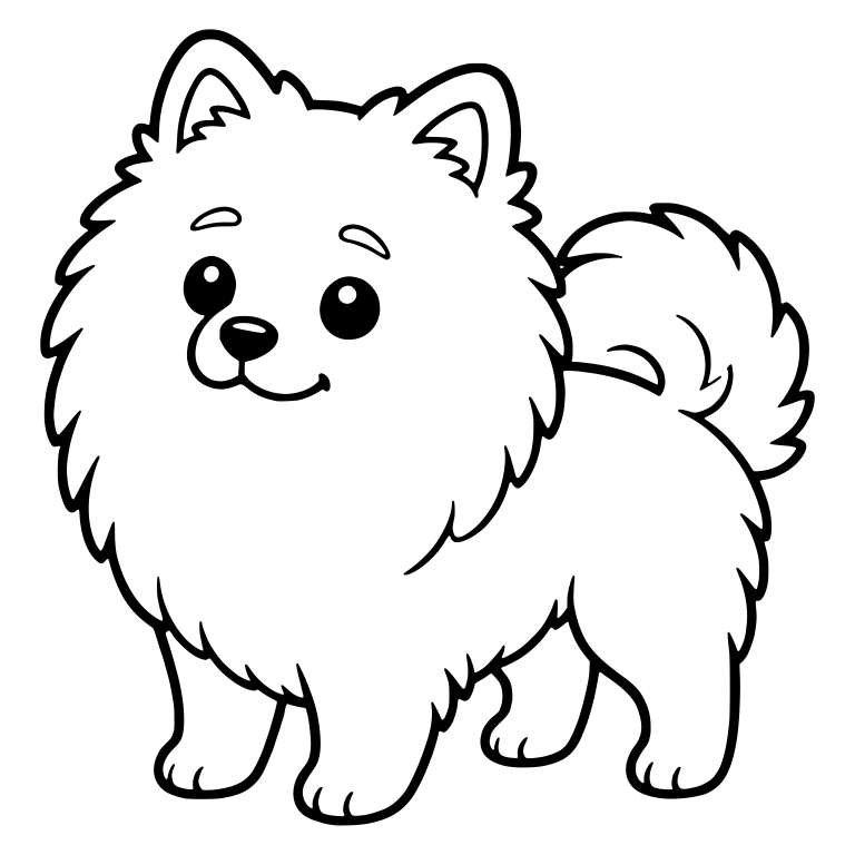 Smiling Pomeranian Standing with Eyebrows and Curled Tail — free animal SVG cut file
