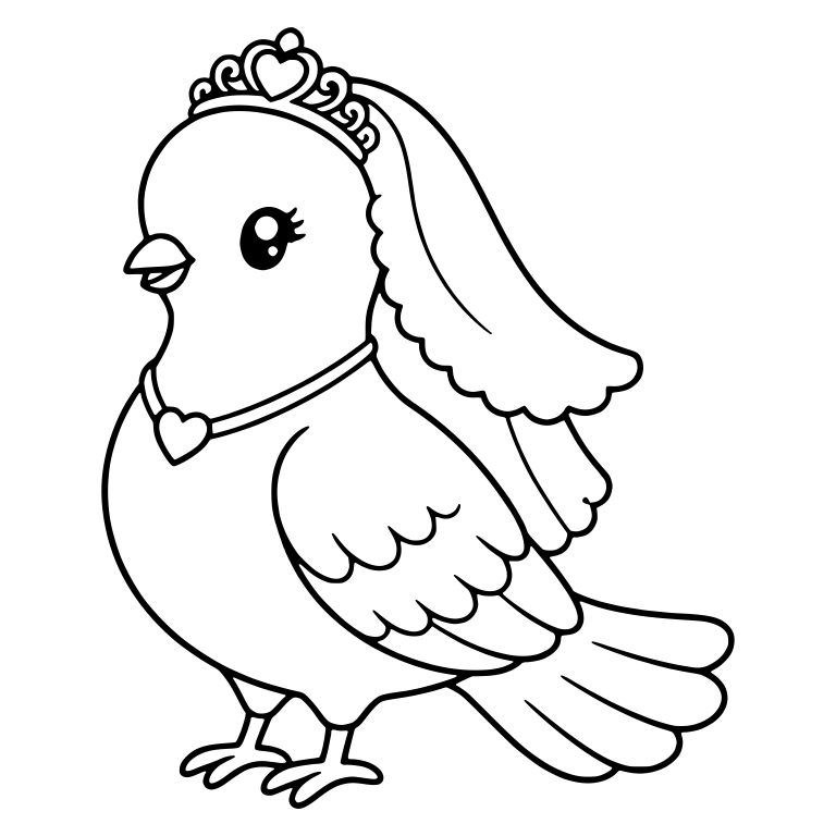 Bridal Dove with Heart Tiara, Scalloped Veil and Pendant — free animal SVG cut file