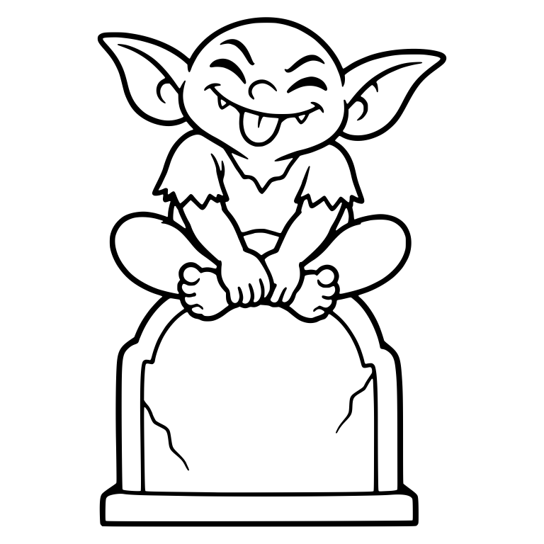 Playful Goblin Sticking Out Tongue on a Tombstone — free fantasy-creature SVG cut file
