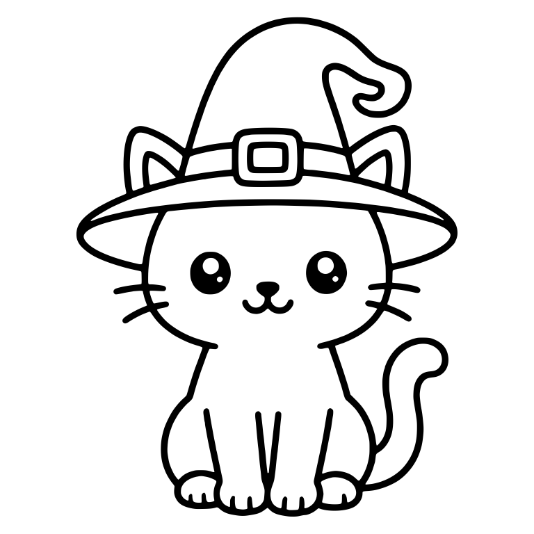 Calm Sitting Cat in Witch Hat With Swirl Tip — free animal SVG cut file
