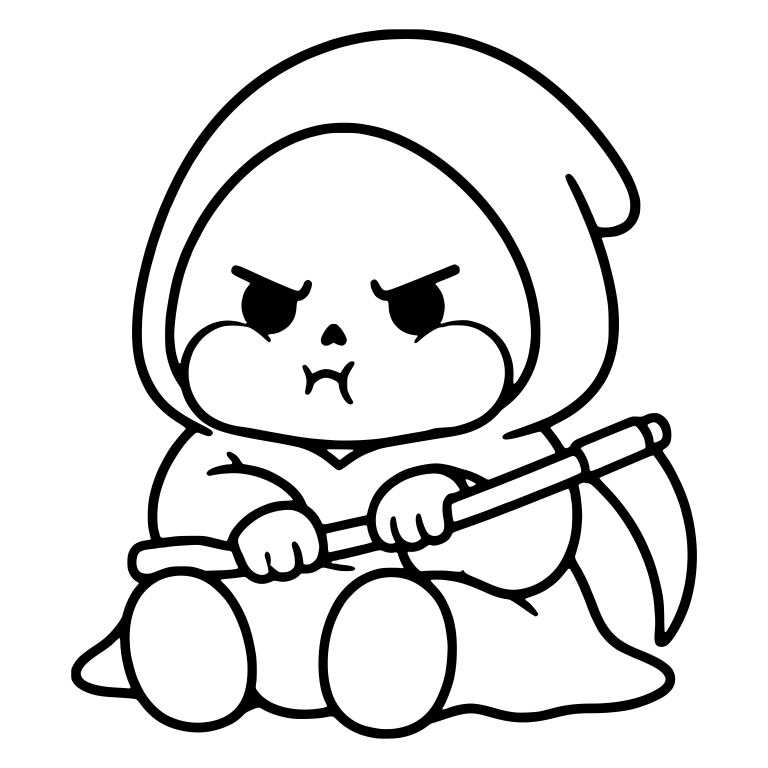 Grumbling Grim Reaper With Scythe and Puffed Cheeks — free characters SVG cut file