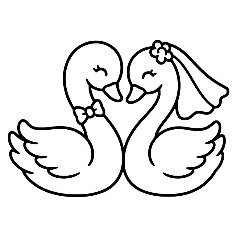 Kawaii Wedding Swan Pair With Bow Tie and Veil — free animal SVG cut file