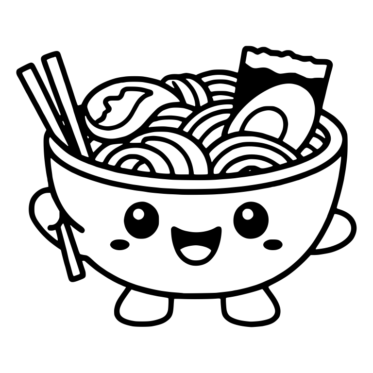 Ramen Bowl Character On Little Feet Holding Chopsticks — free food SVG cut file