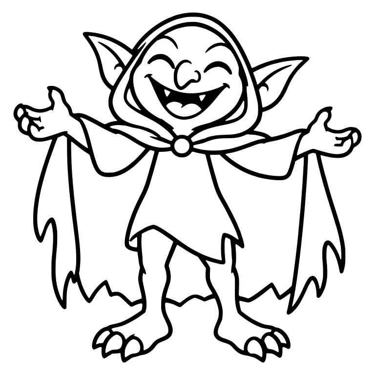 Laughing Goblin with Arms Spread in a Hooded Cloak — free fantasy-creature SVG cut file