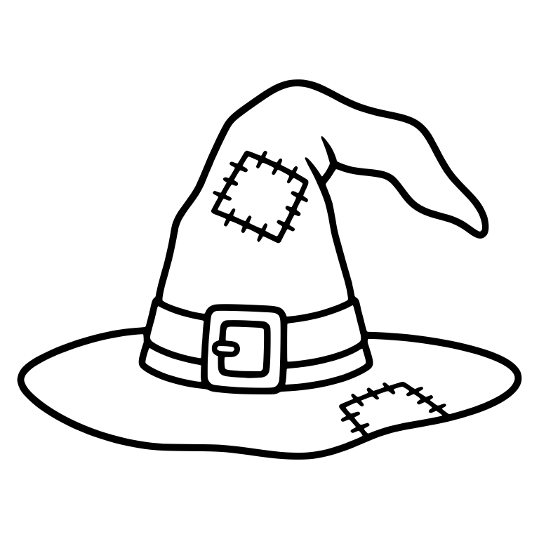 Wide-Brim Witch Hat with Stitched Patches — free objects SVG cut file