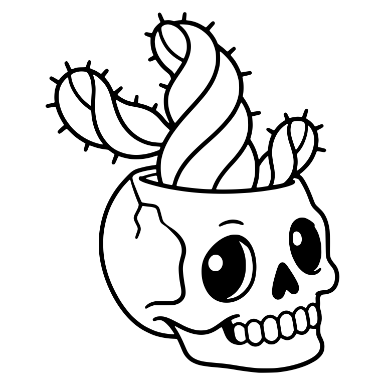 Cracked Skull Planter With Glossy Eyes And Twisted Cactus — free skeleton SVG cut file