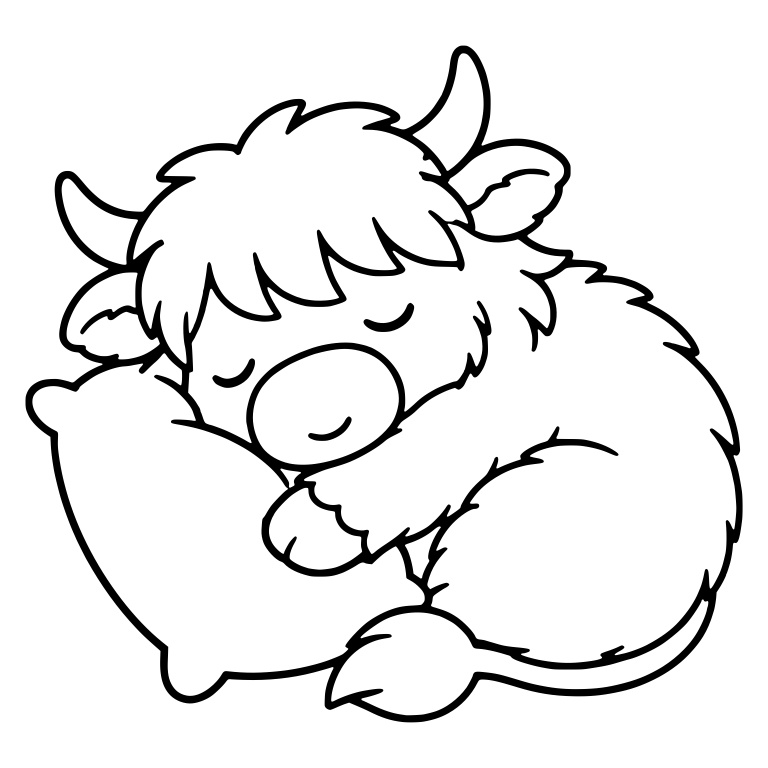 Highland Cow Curled Up Hugging A Pillow — free animal SVG cut file