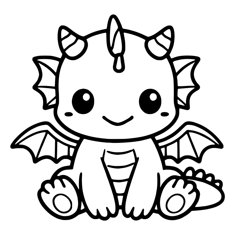 Sitting Baby Dragon With Wings, Horns and Belly Stripes — free fantasy-creature SVG cut file