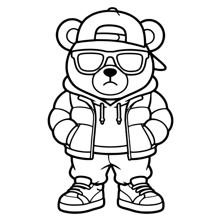 Bear In Backwards Cap, Sunglasses And Puffer Jacket — free animal SVG cut file