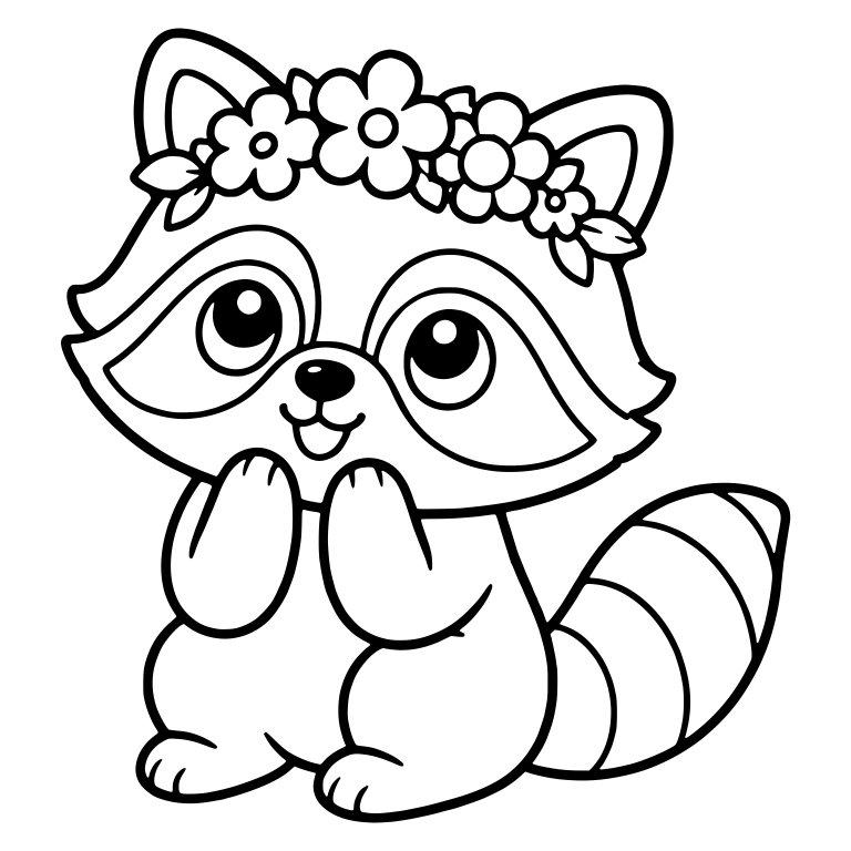 Raccoon in Flower Crown With Paws at Cheeks — free animal SVG cut file