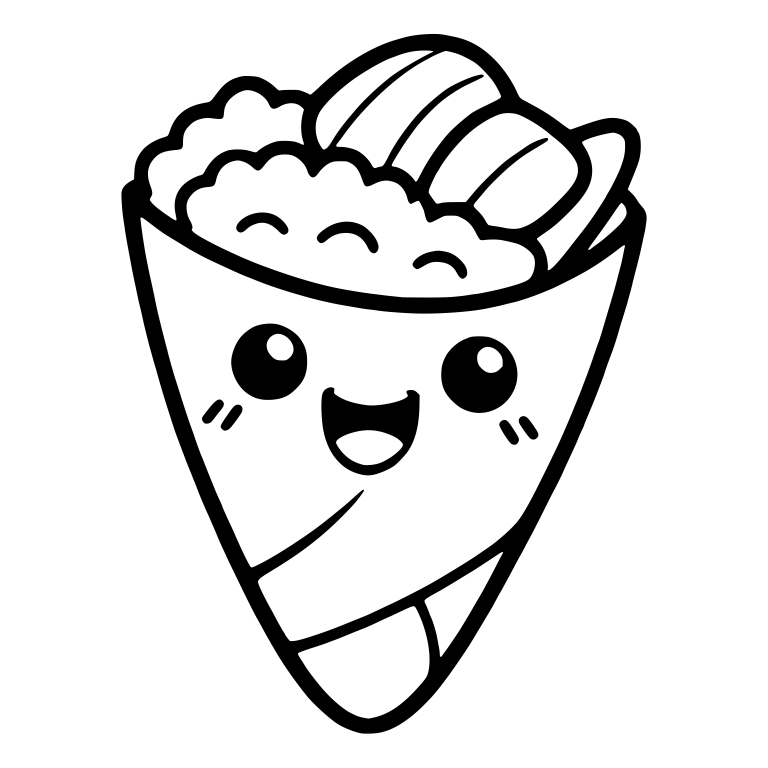Kawaii Sushi Hand Roll Cone with Happy Open-Mouth Face — free food SVG cut file