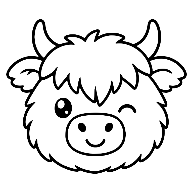 Winking Highland Cow Face with Smiling Nose — free animal SVG cut file