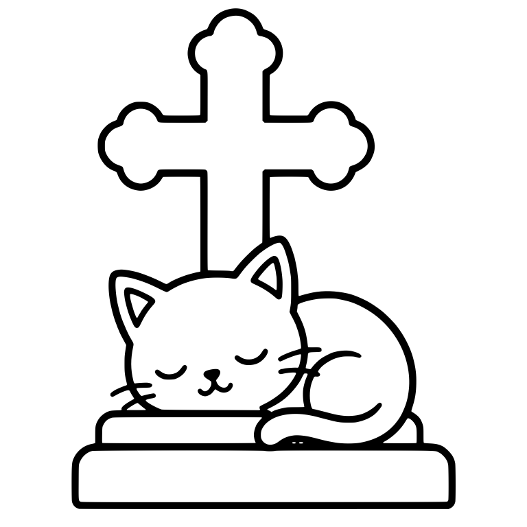 Sleeping Cat Curled Up Under Large Stone Cross — free animal SVG cut file