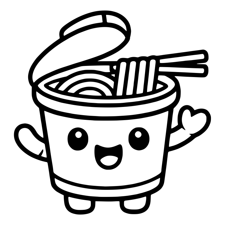 Waving Instant Noodle Cup Character with Open Lid — free food SVG cut file