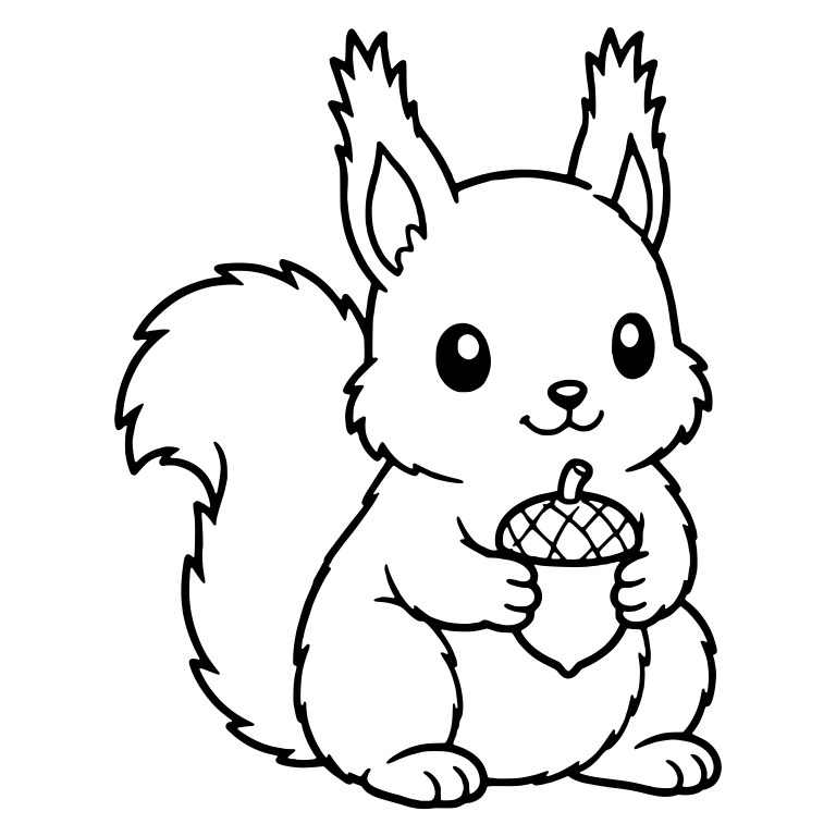 Tufted-Ear Squirrel Holding Acorn with Fluffy Tail — free animal SVG cut file