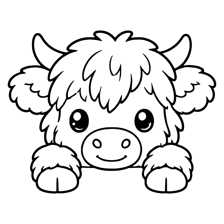 Peeking Highland Calf With Both Paws Up — free animal SVG cut file