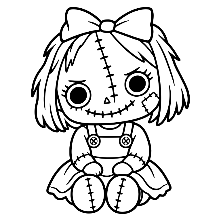 Stitched Rag Doll Sitting With Big Hair Bow — free characters SVG cut file
