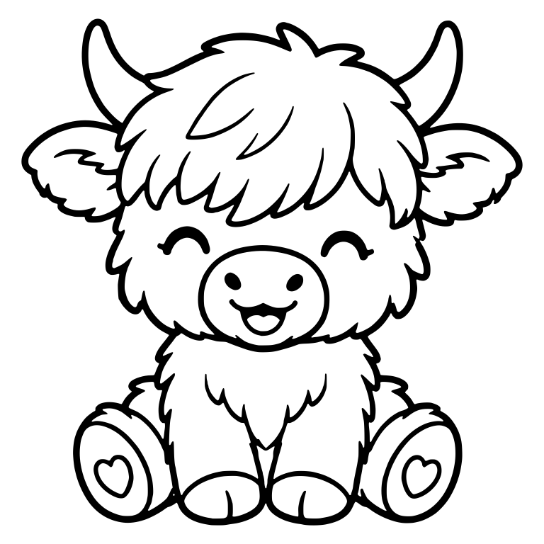 Laughing Highland Calf Sitting With Heart Hoof Soles — free animal SVG cut file